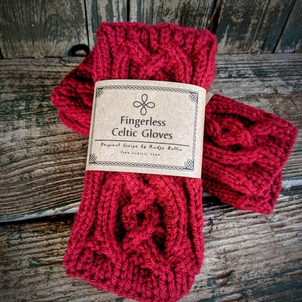 Red Fingerless Celtic Gloves